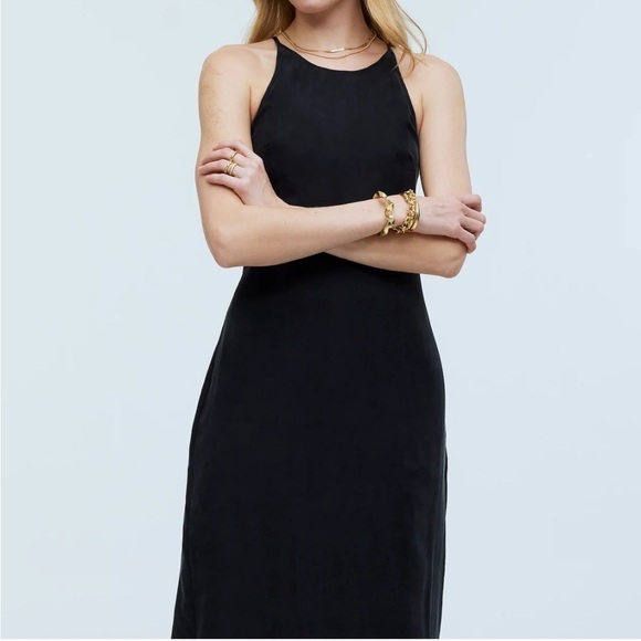 Madewell Crisscross Midi Slip Dress Cupro-Blend in True black size 4 NWT NP085 - Picture 2 of 13